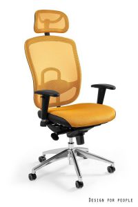Fotel obrotowy ergonomiczny - regulacja wysokości - regulowane podłokietniki - vip żółty