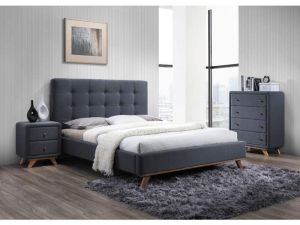 Łóżko tapiecerowane z wezgłowiem - podstawa z litego drewna - 160 x 200 cm - zara