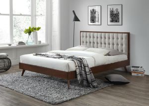 Łóżko skandynawskie tapicerowane tkaniną z wezgłowiem - 160 x 200 cm - lomi