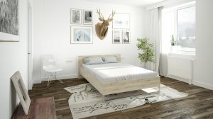 Eleganckie łóżko z wezgłowiem style 140x200 dąb sonoma