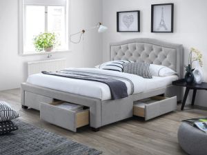 Łóżko z pojemnikami na pościel - tapicerowane tkaniną - 160 x 200 cm - noor