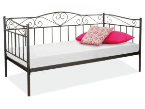 Łóżko metalowe jednoosobowe - czarne - 96 x 208 x 97 cm - berry