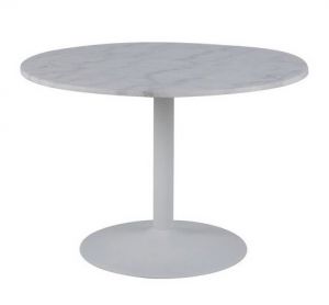 Biały stół na jednej nodze z marmurowym blatem moore