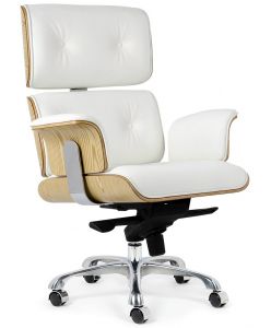 Designerski fotel z białym siedziskiem skórzanym lounge business