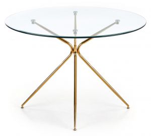 Szklany stół z okrągłym blatem na złotej podstawie rondo