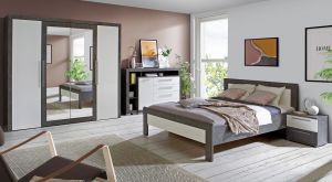 Dwuosobowe łóżko do sypialni julietta 166 beton/biały połysk
